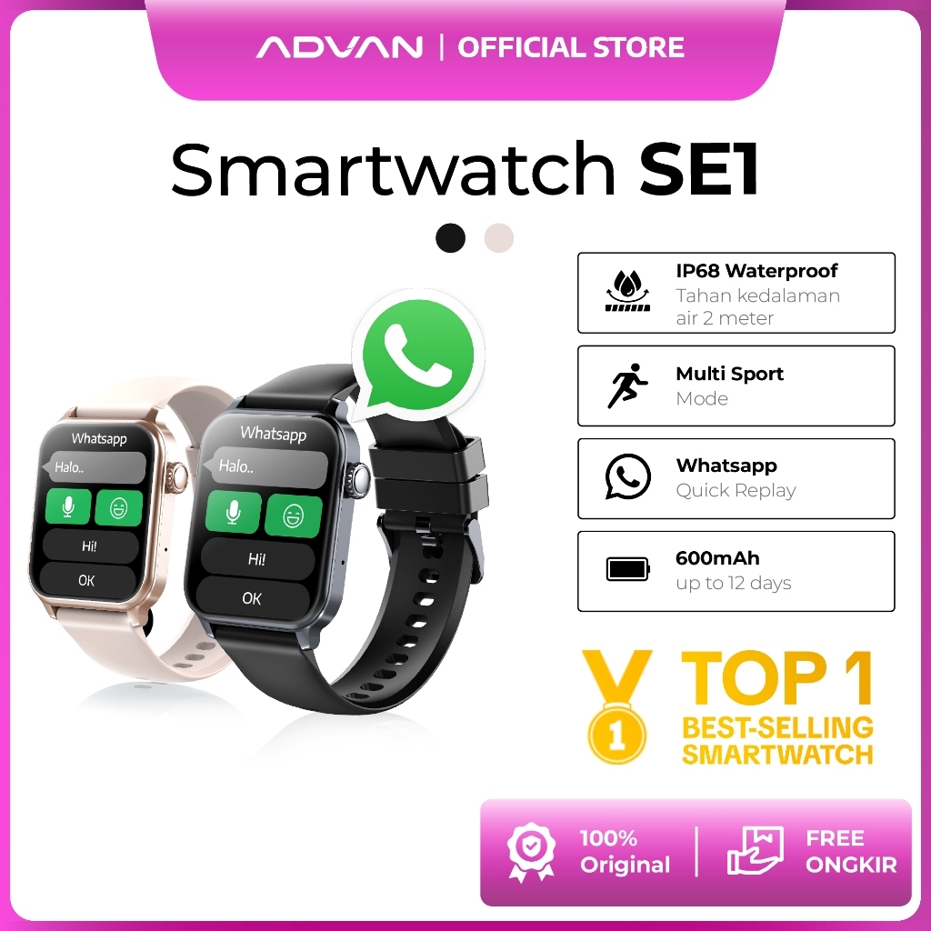 [SPL CICILAN 0%] ADVAN Smartwatch SE1 | IPS 1.83" | Bluetooth Calls | Bluetooth 5.2 | Ai Voice Assis