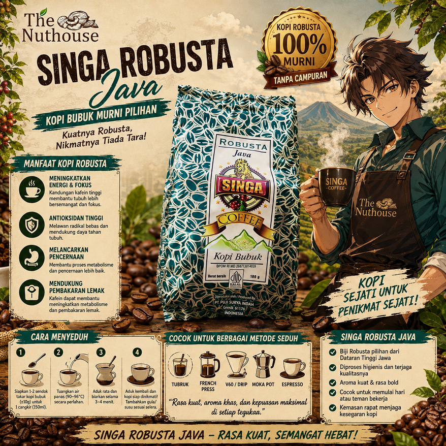 180gr KOPI SINGA Robusta Java / Kopi Bubuk / Coffee [HALAL]