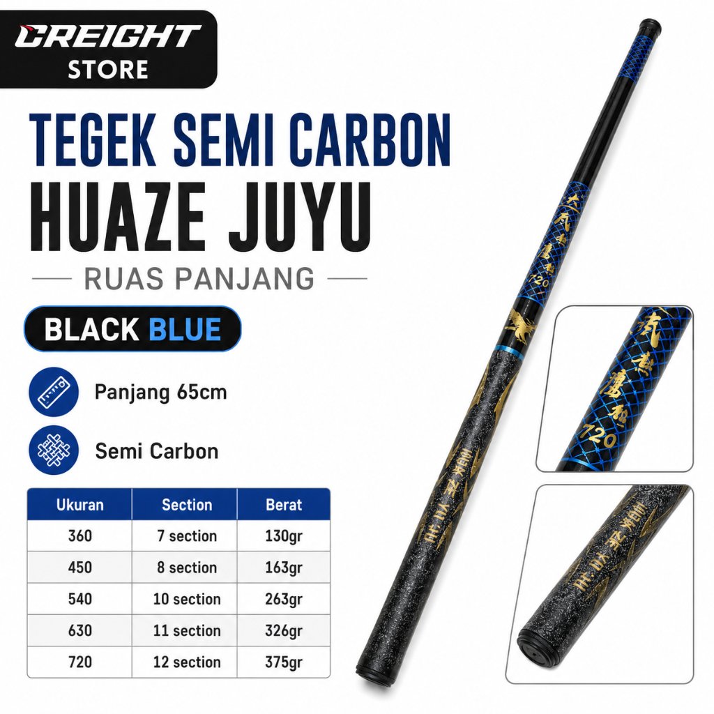 Tegek Semi Carbon Huaze Juyu Ruas Panjang 360 450 540 630 720 Joran Pancing