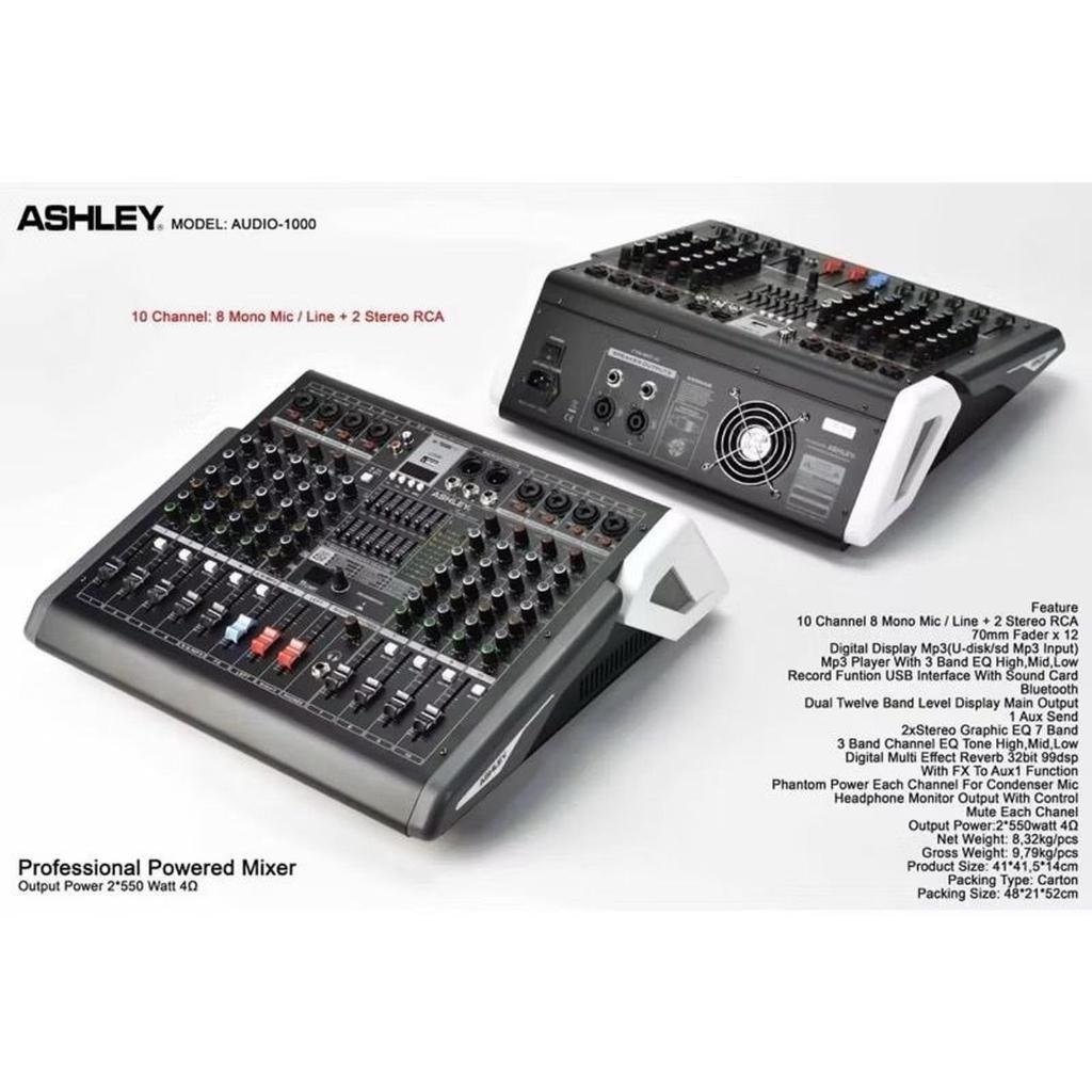 POWER MIXER ASHLEY AUDIO 1000 AUDIO1000 ORIGINAL 550 WATT 10 CH DOUBLE EQUALIZER ORIGINAL