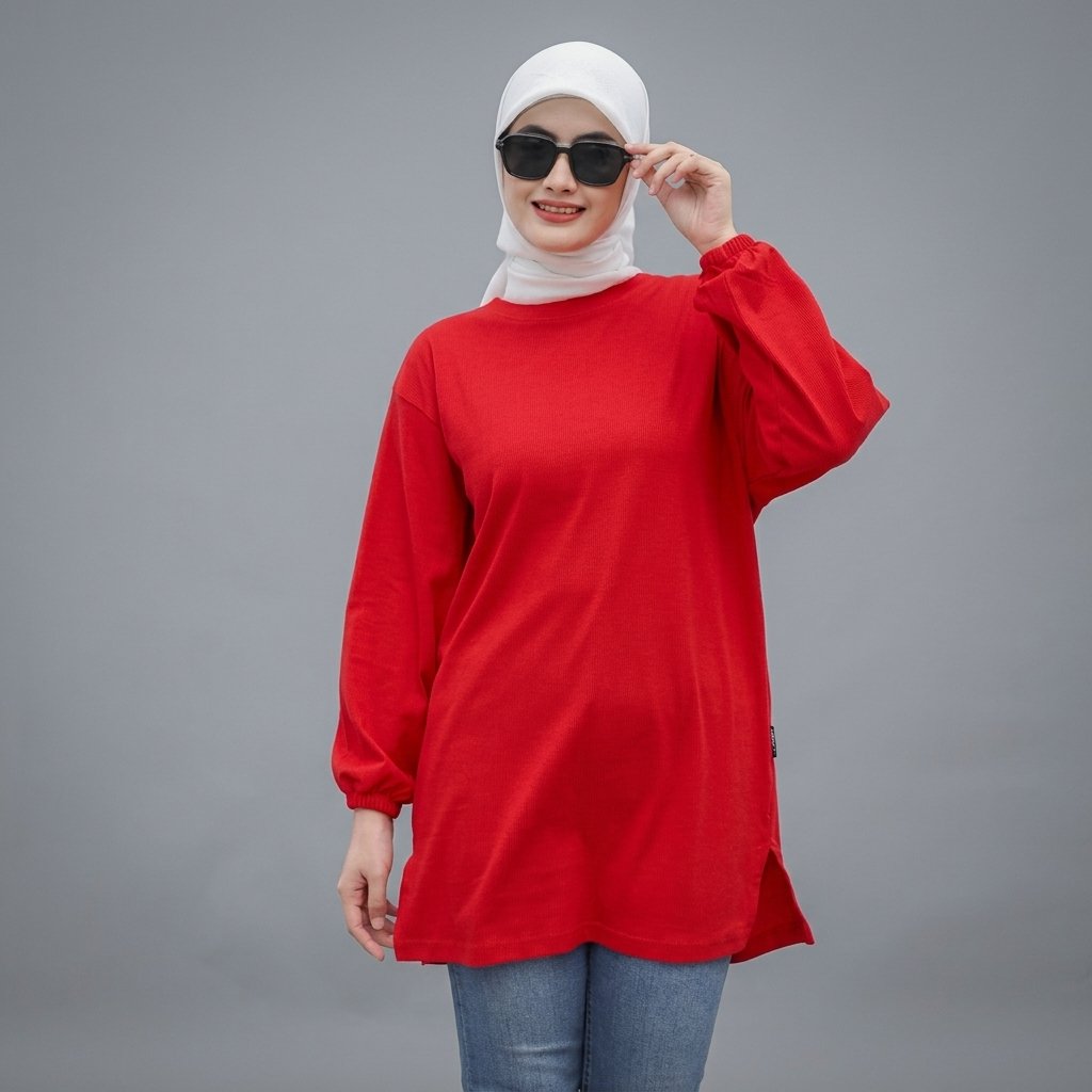 Kaos Polos Forever  - Kaos Atasan Oversize Wanita Lengan Panjang Kerut Bahan Katun Premium