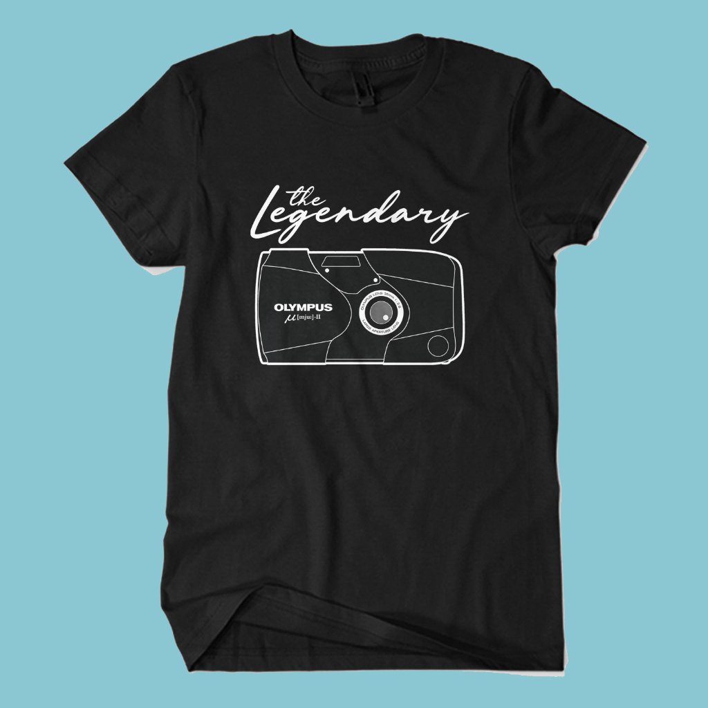 Baju Kaos THE LEGENDARY OLYMPUS MJU II Hobi Fotografi Kamera Analog Film Unisex Cotton Combed