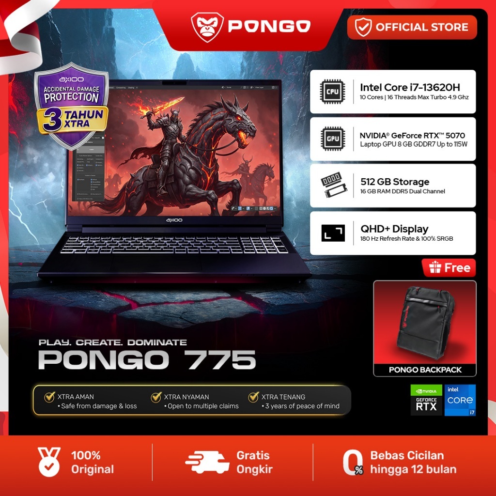 PONGO 775 | GeForce RTX™ 5070 Intel Core i7 13620H RAM 32GB SSD 2TB QHD+ IPS 180Hz Windows 11