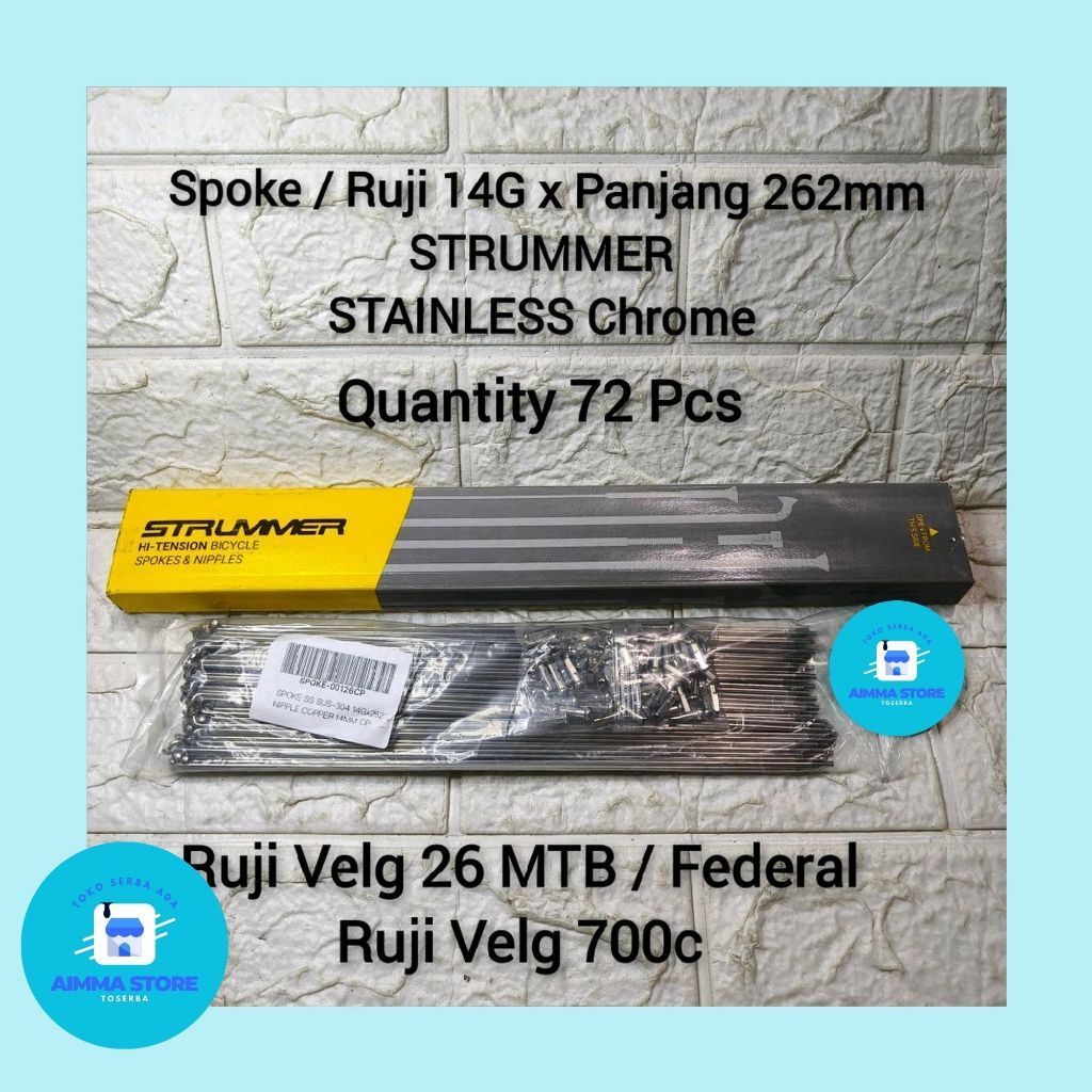 Spoke Ruji Jumlah 72 Biji Jari 262 STRUMMER Stainless Chrome 14G x 262mm Rims 26 MTB Federal Velg Da