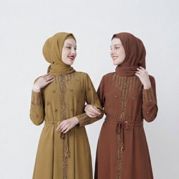 Hikmat Abaya - A3099 Olive dan Brown | Abaya Hikmat | Hikmat Collection | Abaya Terbaru | Abaya Eleg