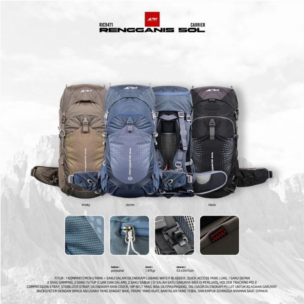 Tas Gunung Arei / Carrier Premium Rengganis 50 Liter Arei Outdoorgear