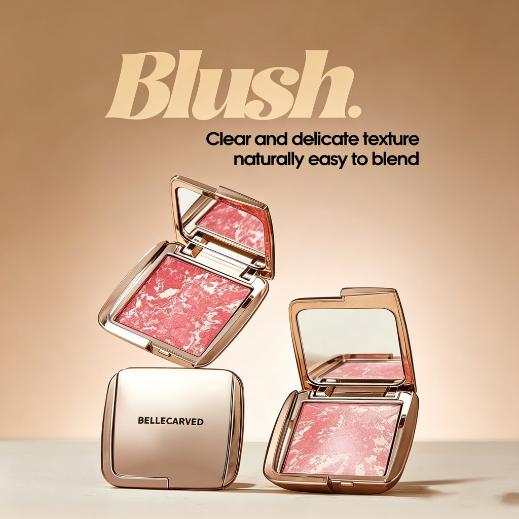 (BPOM+Halal)[BELLECARVED ]Perona pipi dengan tekstur marmer, produk highlighter 2-in-1, kilau alami, tahan lama tanpa luntur, warna yang pekat
