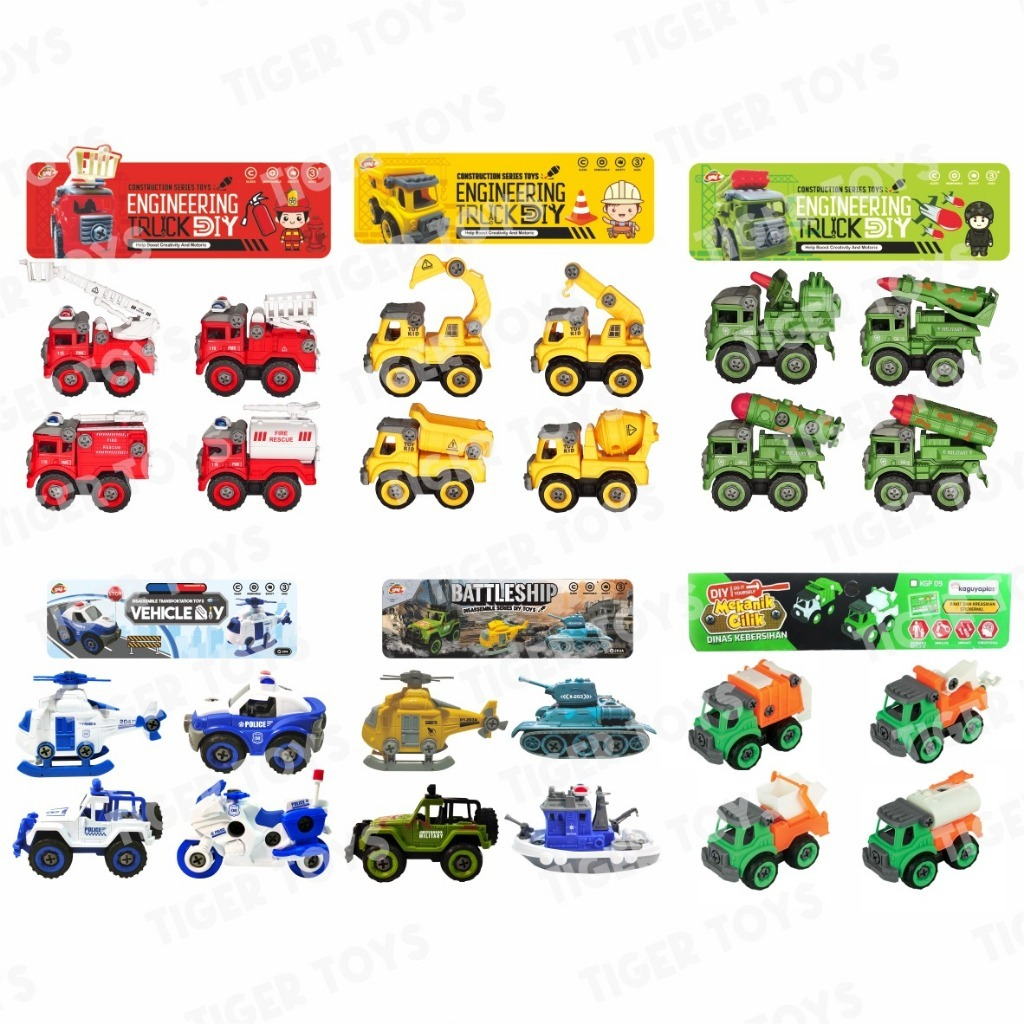 AINAN EDUKASI DIY TRUCK ISI 4PCS BONGKAR PASANG X202 - PEMADAM FIRE RESCUE PMK - MILITARY - ARMY - P