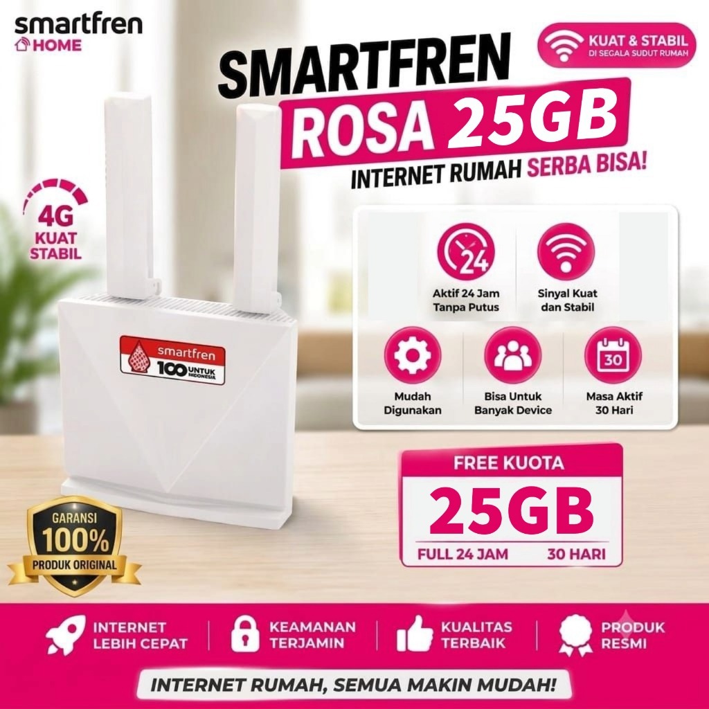 Smartfren Modem 4G LTE Home Router RE 11 ROSA ZTE Bonus Kuota 25GB Full Regular 24 Jam