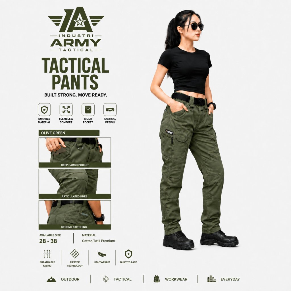 (HIJAU) Celana Tactical Pdl Cargo Outdor Polisi Military