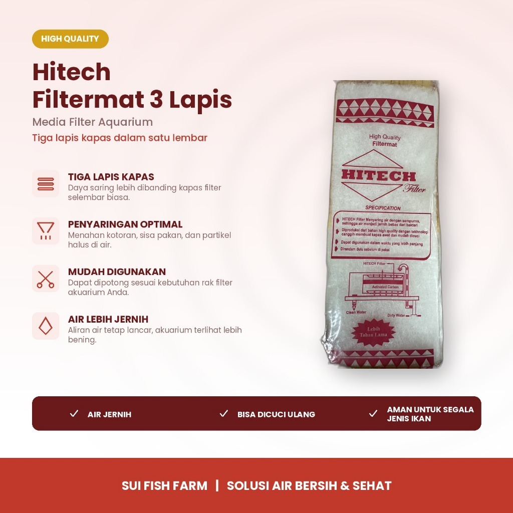 Busa Hitech Filtermat 3 Lapis Kapas Filter Akuarium Kolam Filter Mat Saringan Air Aquarium Bisa Dicu