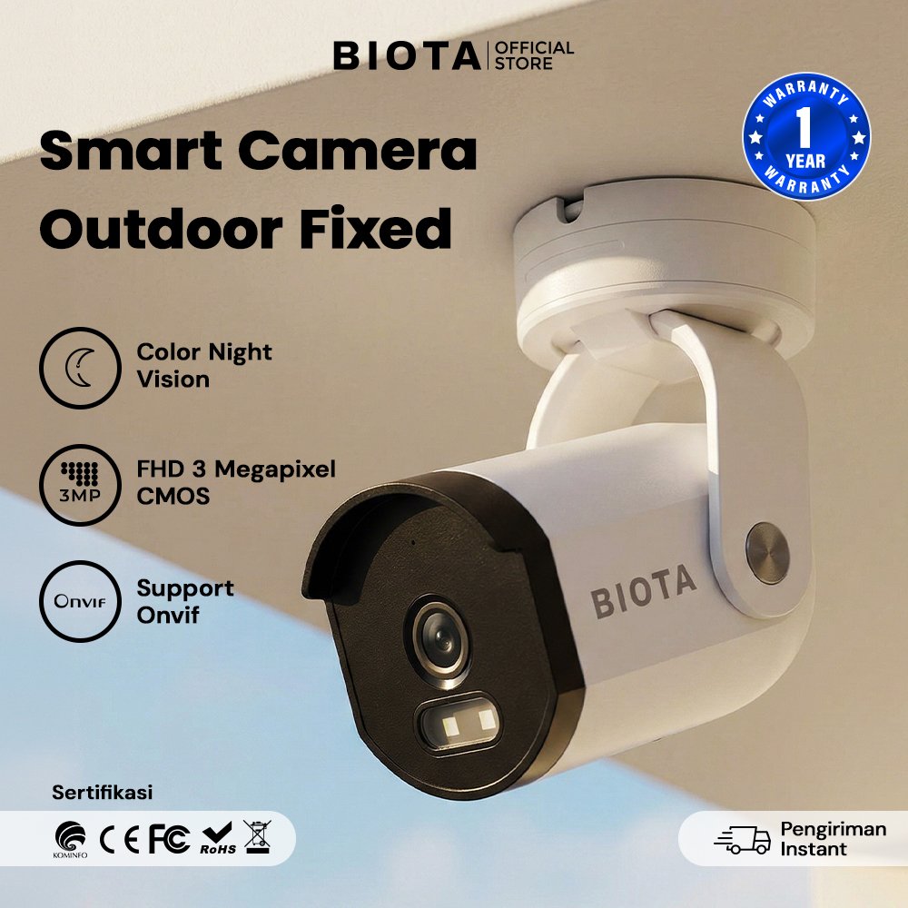 BIOTA Smart Camera Outdoor Fixed - Kamera CCTV Outdoor WiFi Waterproof Dengan Alarm Sirine HD 3MP