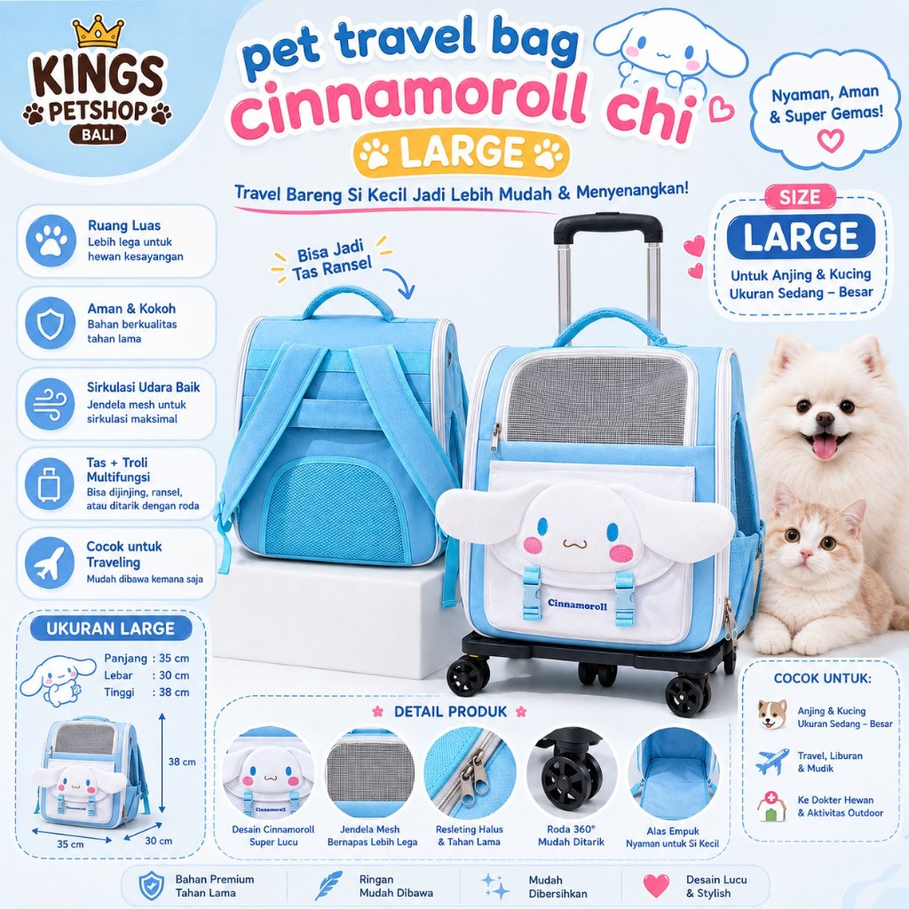 PET TRAVEL BAG CINNAMOROLL CHI - ADA DUA VARIAN LIAT VARIAN PRODUK