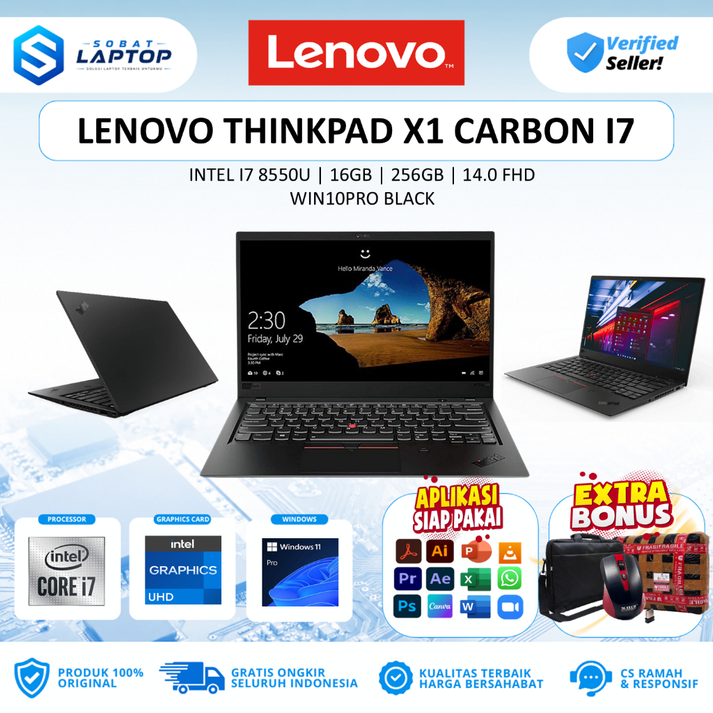Lenovo ThinkPad X1 Carbon i7-8550U 16GB 1TB SSD 14” FHD Touch Win10 Pro