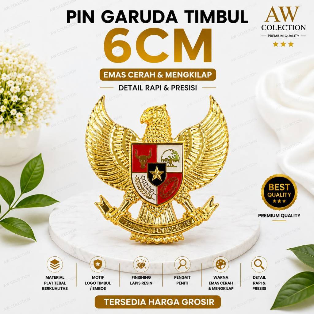 Pin garuda timbul 6 cm / pin garuda peci paskibra / peniti lapis resin / Atribut Agustusan