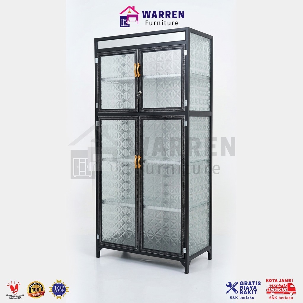 Lemari piring aluminium FULL PINTU kaca atas bawah / rak piring