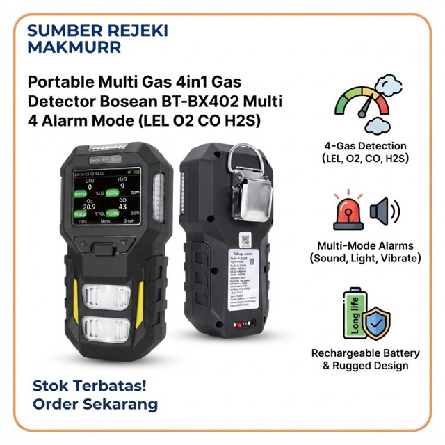 Portable Multi Gas 4in1 Gas Detector Bosean BT-BX402 Multi 4 Alarm Mode (LEL O2 CO H2S)