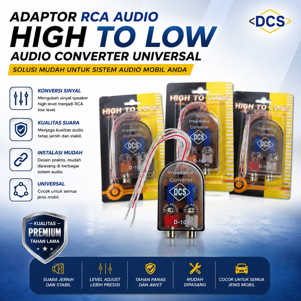 Adaptor RCA High Low Audio Converter Universal / Converter Audio Mobil RCA / High to Low
