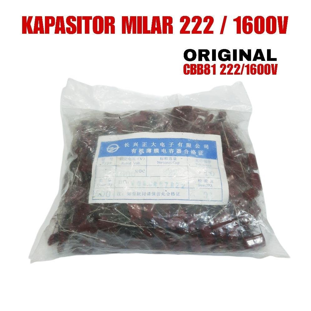 500X KAPASITOR MILAR 222 1600V CBB81 - MYLAR 222J 1600V - MILAR 222J 1600V - DAPAT 500 PCS