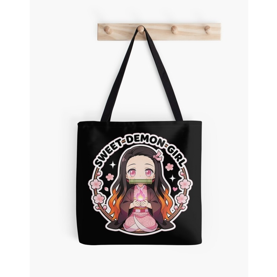 Nezuko kamado Chibi Tote Bag Hitam