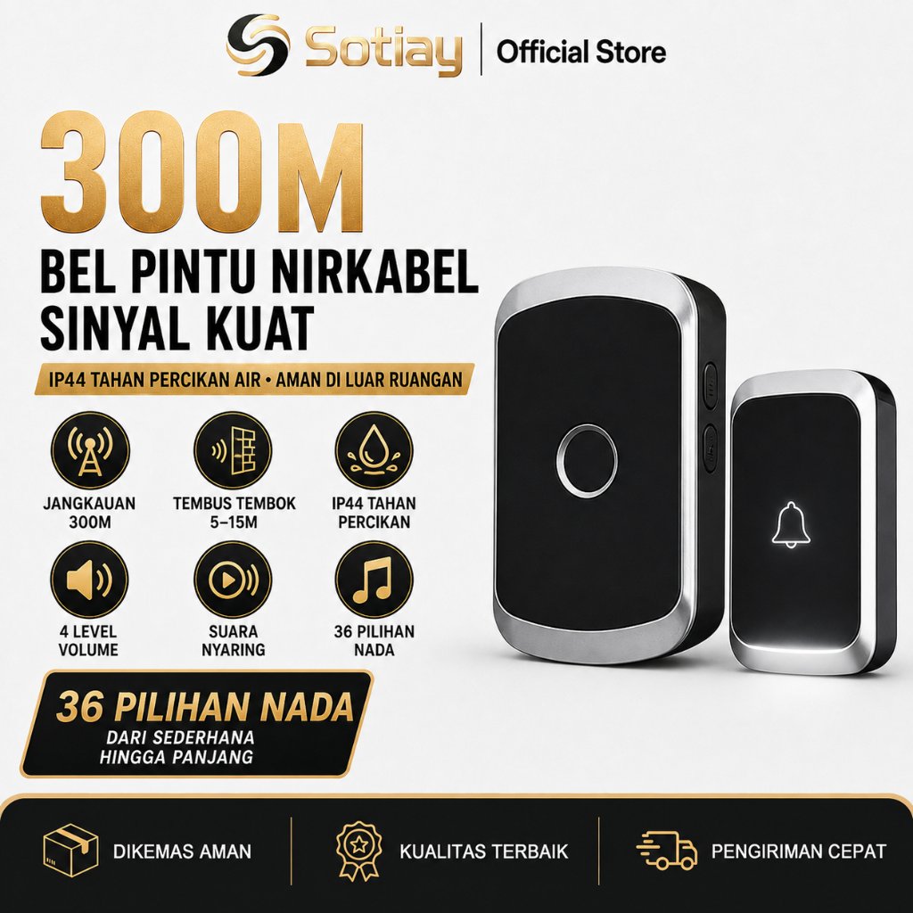 Bel Rumah Tanpa Kabel Wireless Waterproof Door Bell 1 Receiver