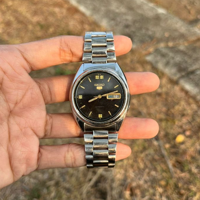 Jam automatic widing seiko second original hitam
