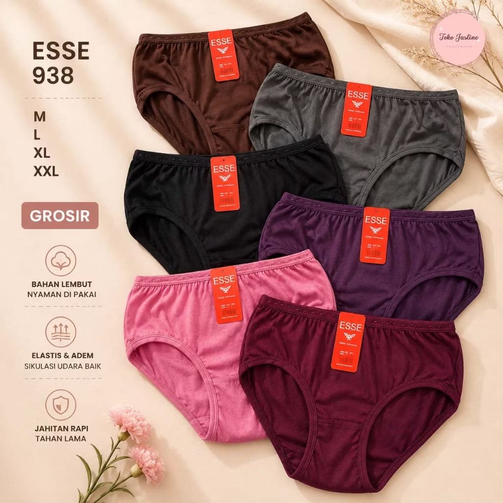 Celana Dalam Wanita Katun Polos Esse Terang/ Esse Gelap / Esse 938 6 PCS