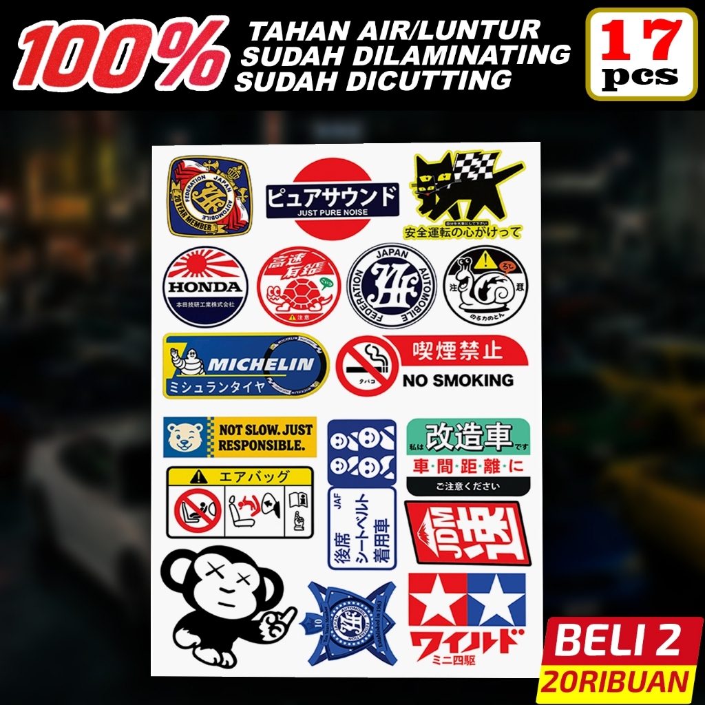 Stiker Mobil JDM Premium 12pcs – Vinyl Tahan Air, Anti Luntur, Laminating & Dicutting Presisi