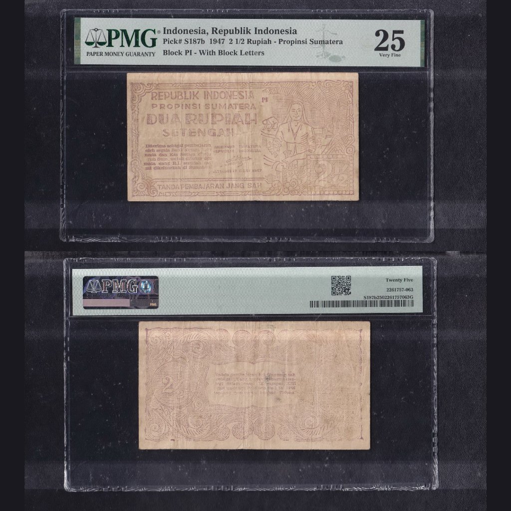 Uang kuno Orida Bukit Tinggi PMG 25 - 2½ rupiah tahun 1947 Emisi 17 Desember 1947 Block PI