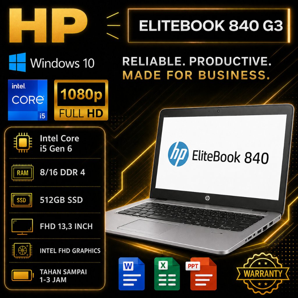 [ CYBERLAPTOP ] Laptop HP Elitbook 840 G3 Laptop Second 8GB RAM 256GB SSD Bergaransi Mulus Siap Paka
