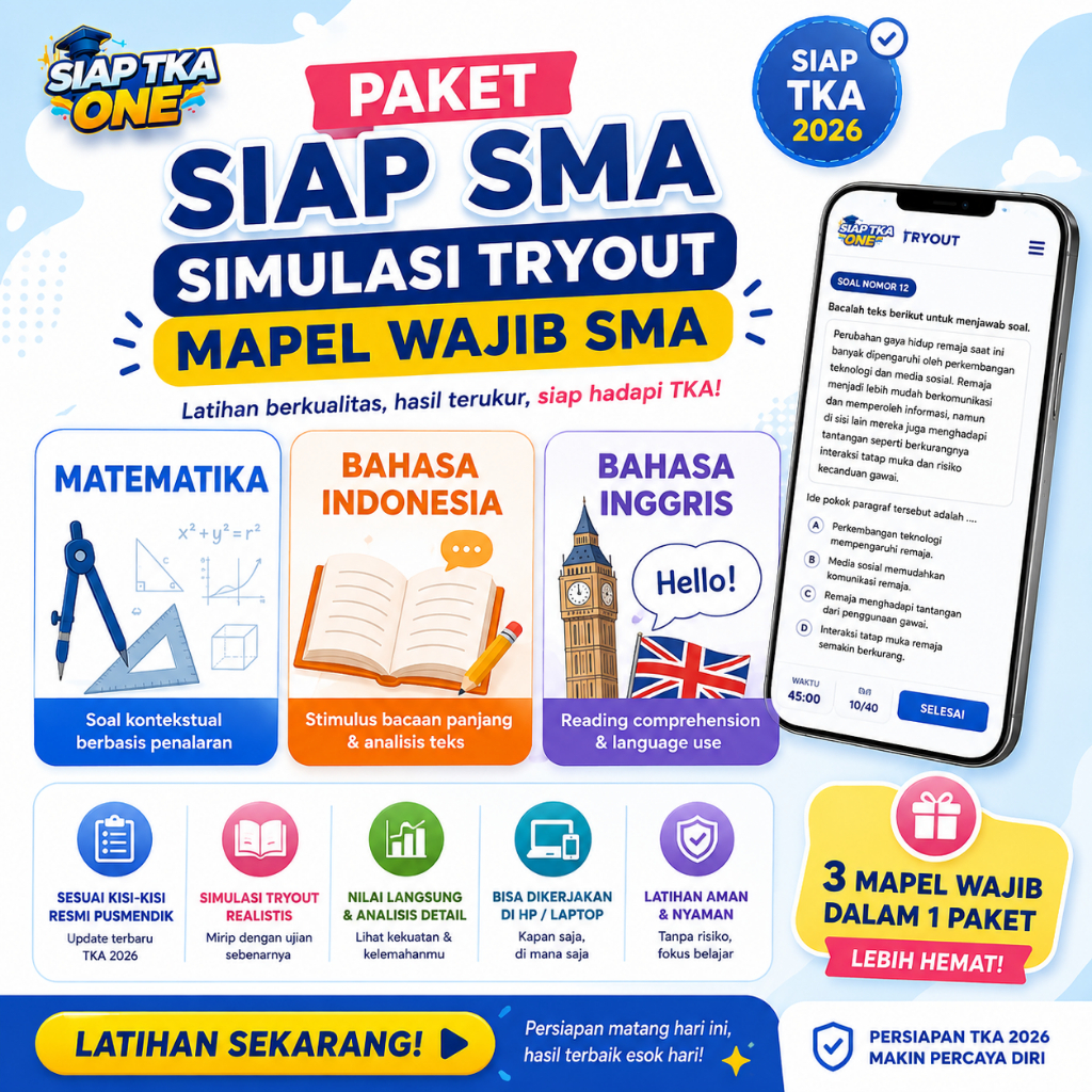 Tyout TKA Online 2026 Mapel Wajib SMA Matematika Bahasa Indonesia Bahasa Inggris