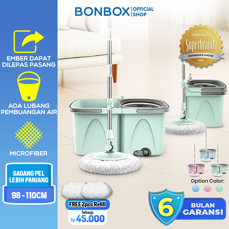 [DAPAT 2 REFILL] BONBOX PREMIUM Alat Pel Ember Pisah DAPAT 2 KAIN REFILL Ember Lepas 2 Kain Pel Terp