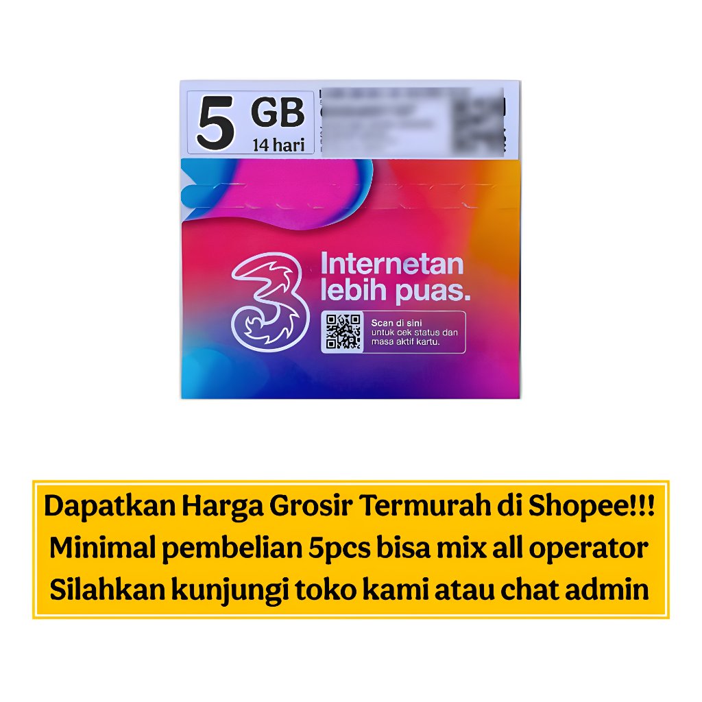 #T52 Perdana Tri 11 Digit Kuota 5 GB Lokal, Segel 25-AUG-2027, kartu Prabayar IOH 4G/5G
