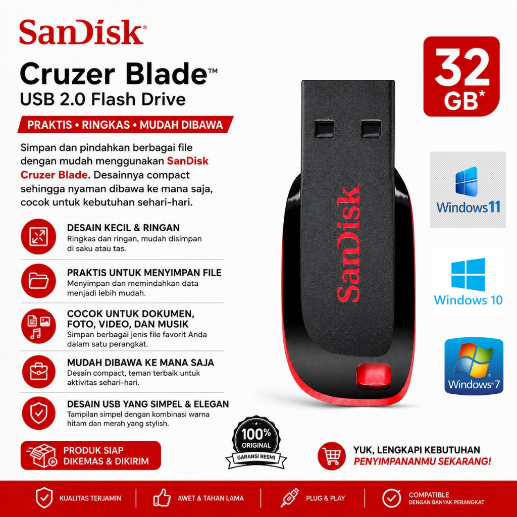 FLASHDISK SANDISK 32GB ISI BOOTABLE WINDOWS7 WINDOWS10 WINDOWS11