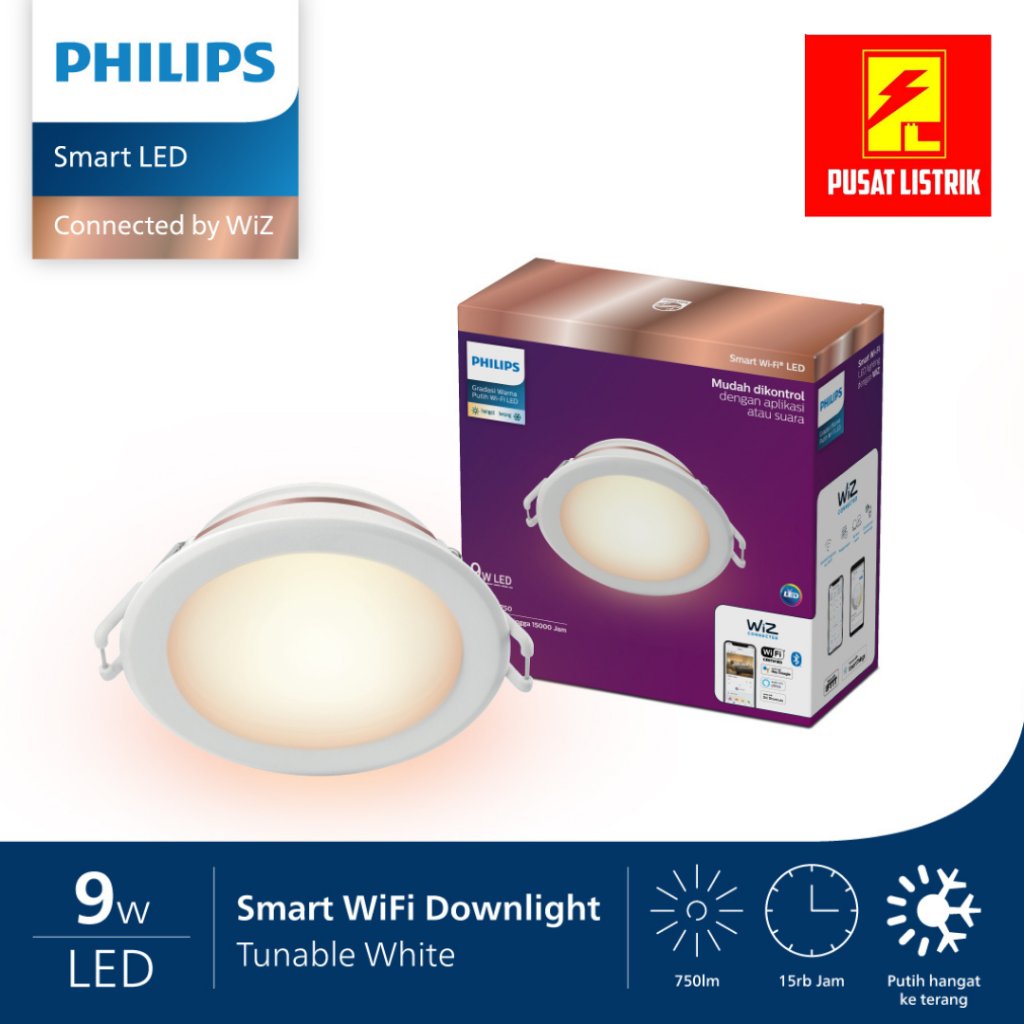 Downlight Philips Smart WiFi LED 9W Tuneable Dimmer Putih - Kuning LED Downlight Led Philips WiFi