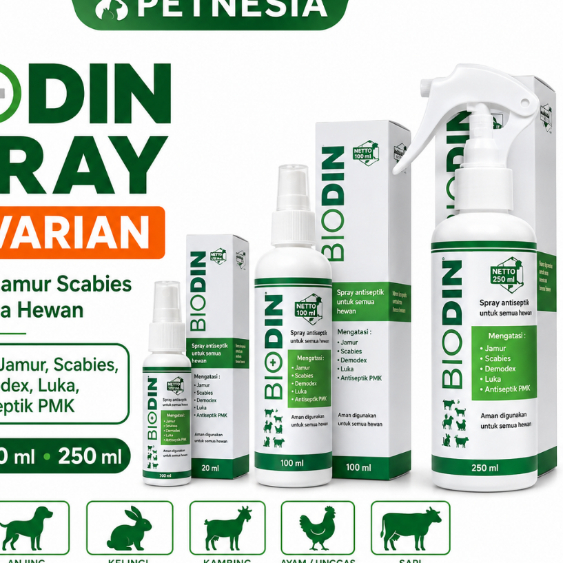 BIODIN SPRAY 20 ML - Spray PMK Jamur Scabies Biodin Semua Hewan