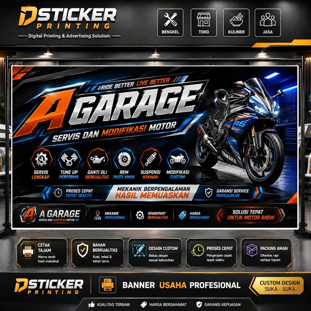 MMT - Banner Spanduk Bengkel Motor / Spanduk Bengkel Motor Desain Custom