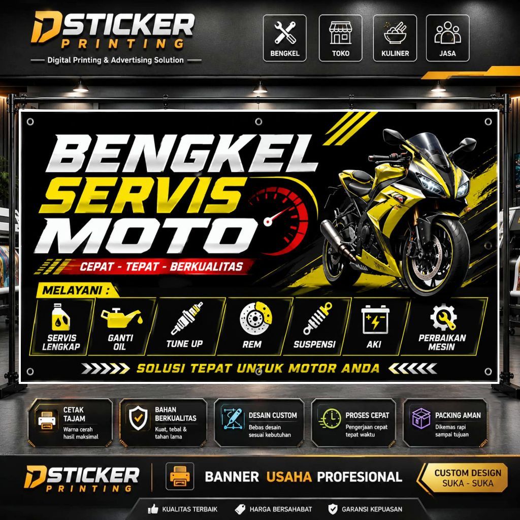 SPANDUK BENGKEL MOTOR CUSTOM / BANNER BENGKEL SERVIS MOTOR
