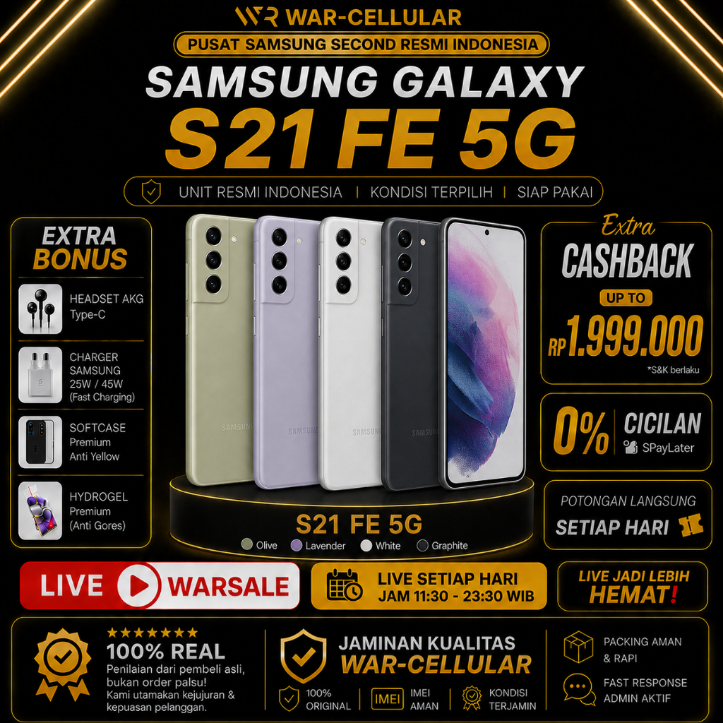 SAMSUNG S21 FE 5G SEIN 8/256GB 8/128GB SECOND RESMI INDONESIA