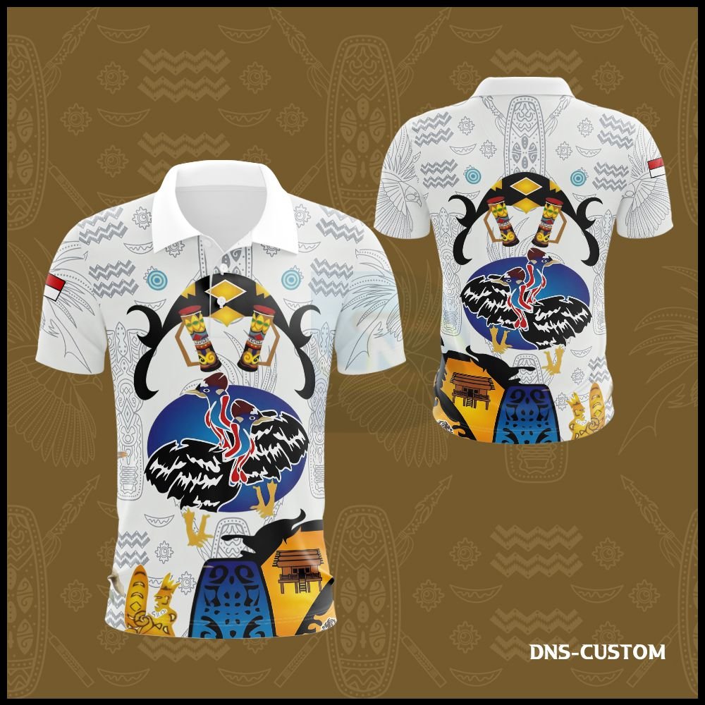 Kaos Polo Batik Papua Pria Lengan Pendek / Baju Motif Papua / Kaos Kerah Pria