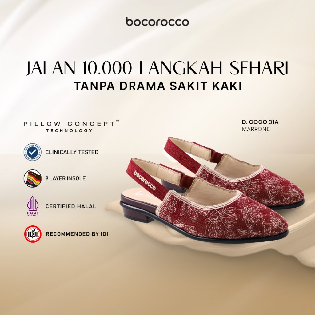 Bocorocco D. Coco 31a Maroone - Sepatu Flat Mule Embroidery Wanita Kulit Asli