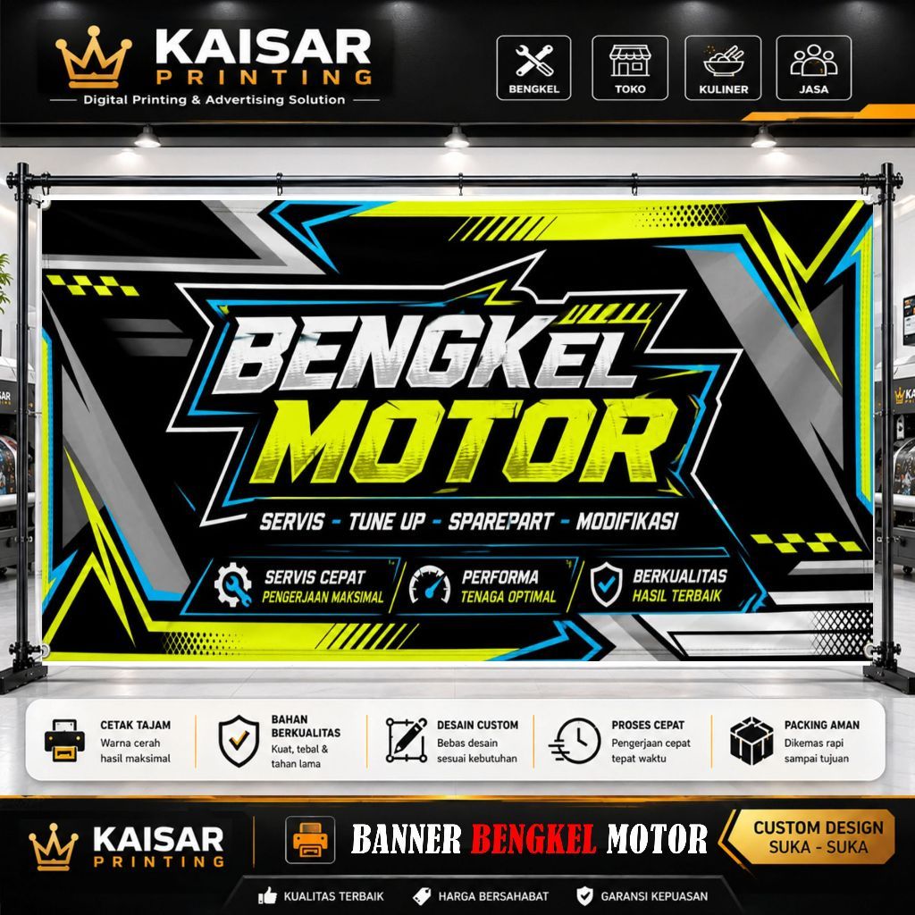 Spanduk Bengkel Motor Custom / Banner Bener Bengkel Motor