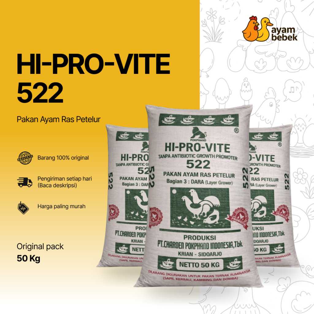 HI-PRO-VITE 522 – Pakan Jadi Ayam Ras Petelur (Dara / Grower) | REPACK | Sumber Pakan Jaya