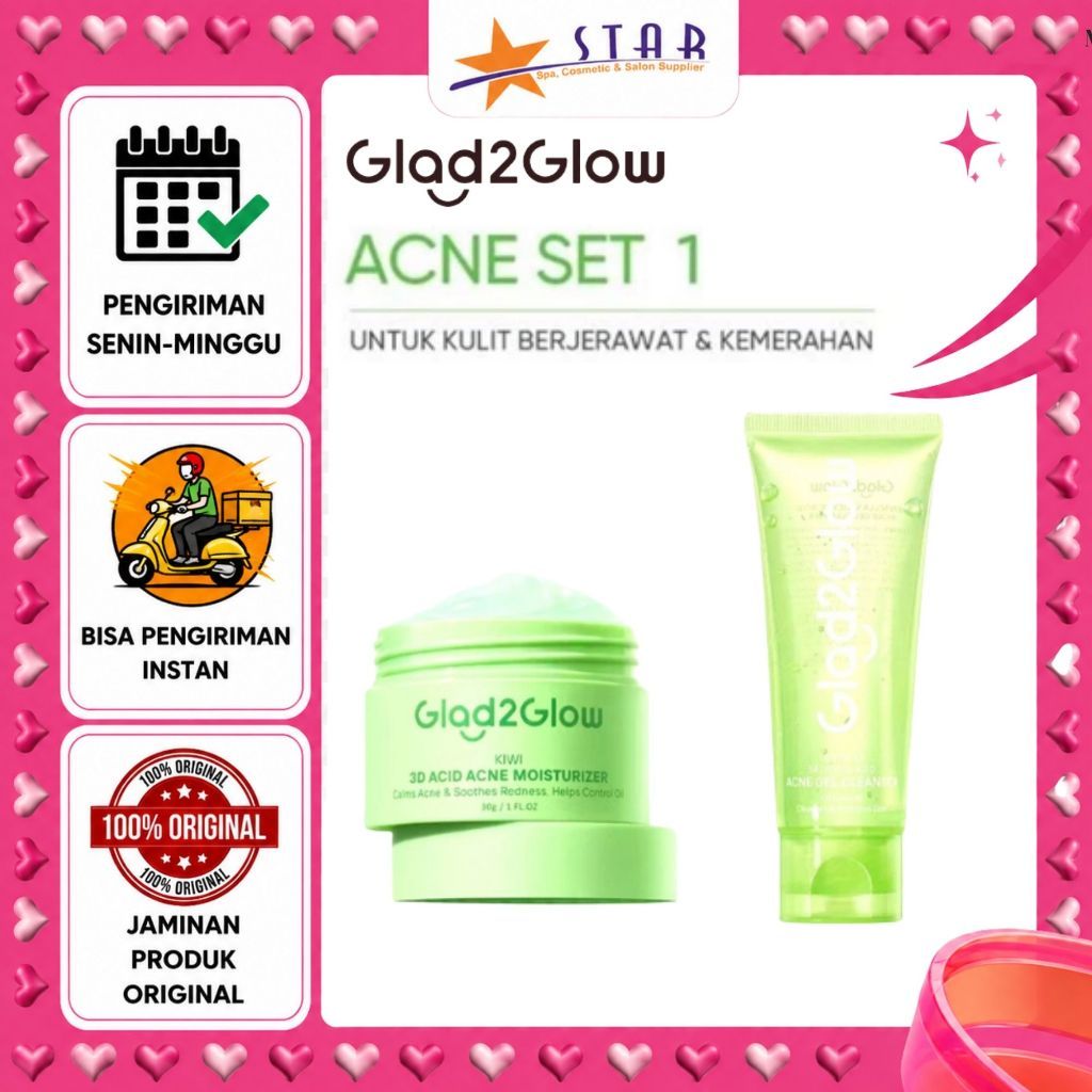 * STAR * GLAD2GLOW BUNDLING 2IN1 (KIWI MOISTURIZER + CENTELLA CLEANSER)