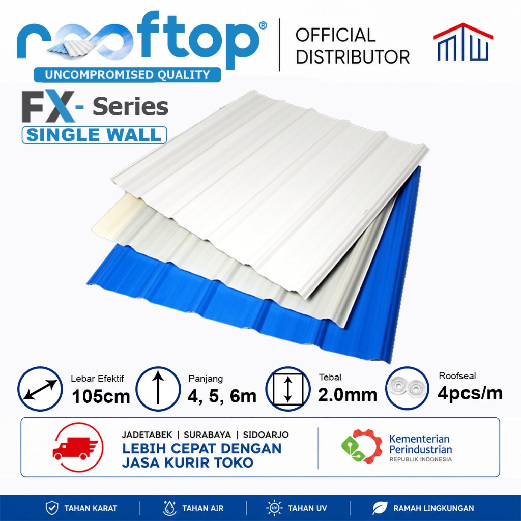 Atap Plastik Single Wall ROOFTOP FX lite uPVC Atap/Kanopi Lurus & Melengkung