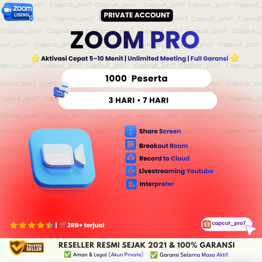 Zoom Meeting Premium Pro 1000 Peserta 3 & 7 Hari Full Fitur Lengkap