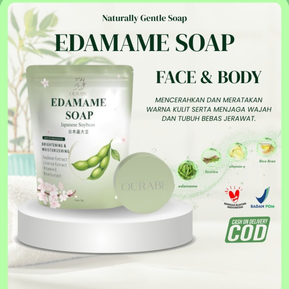 Ourabe Japanese Soybean Soap - Sabun Susu Edamame Jepang Pertama Dengan Niacinamide, Vitamin E