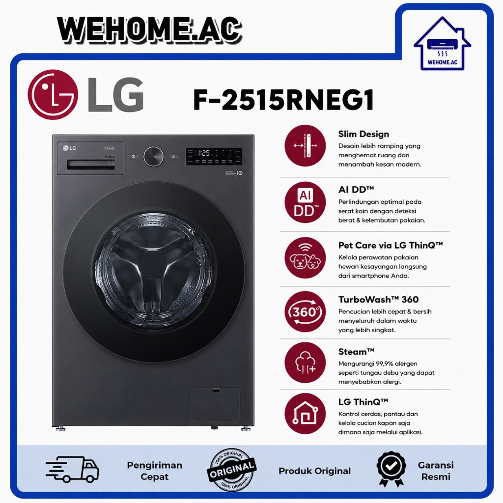 Mesin Cuci 1 Tabung LG F-2515RNEG1 Mesin Cuci 1 Tabung LG Front Loading + Dryer