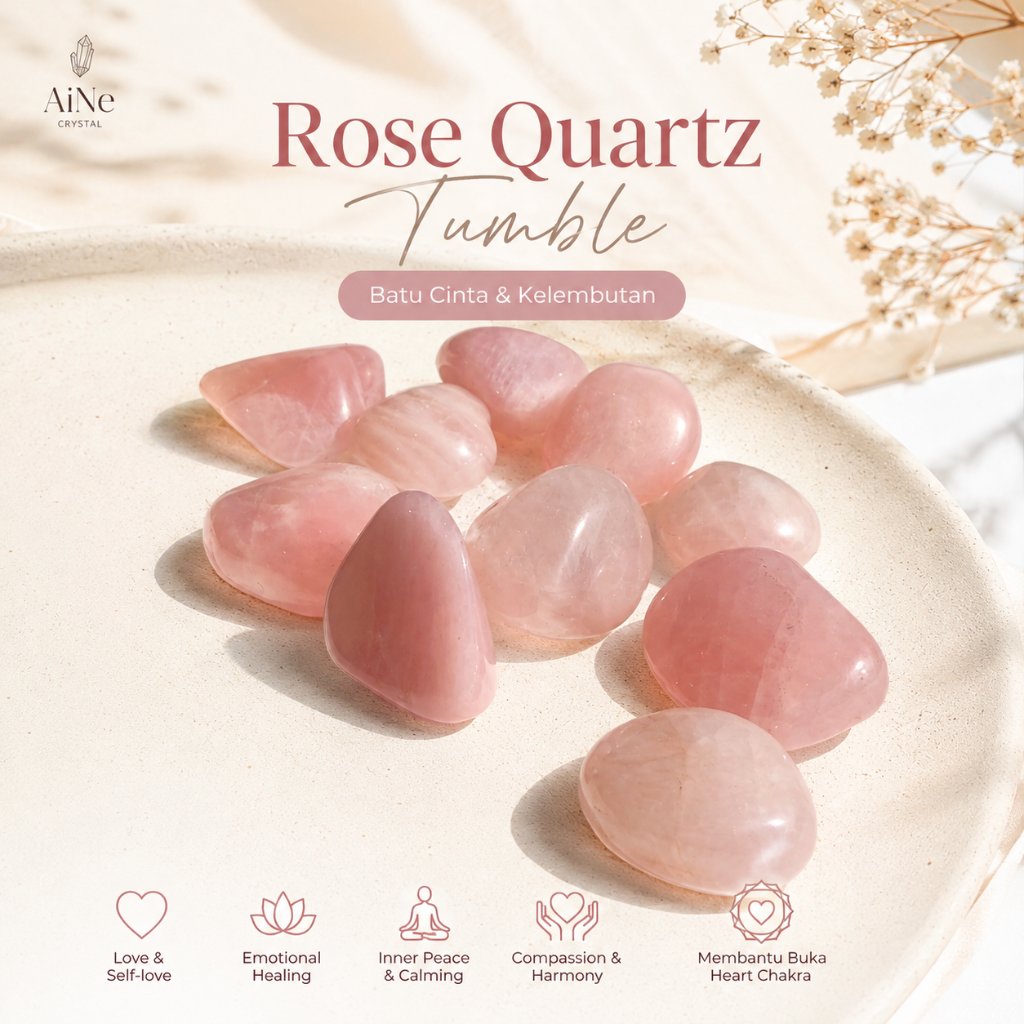 Rose Quartz Pink Tumble Polished Batu Kristal Alami