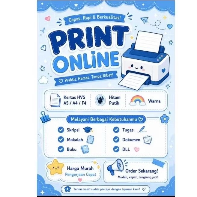 Jasa Print/Cetak Dokumen A5/A4/F4 Hitam Putih & Berwarna, Cetak Satu Sisi & Bolak Balik, Harga Terja